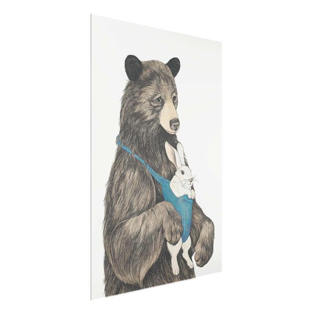 Glasschilderijen Illustration Bear And Bunny Baby