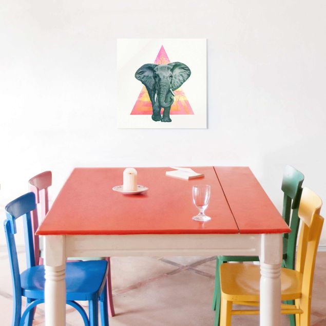 Glasschilderijen Illustration Elephant Front Triangle Painting