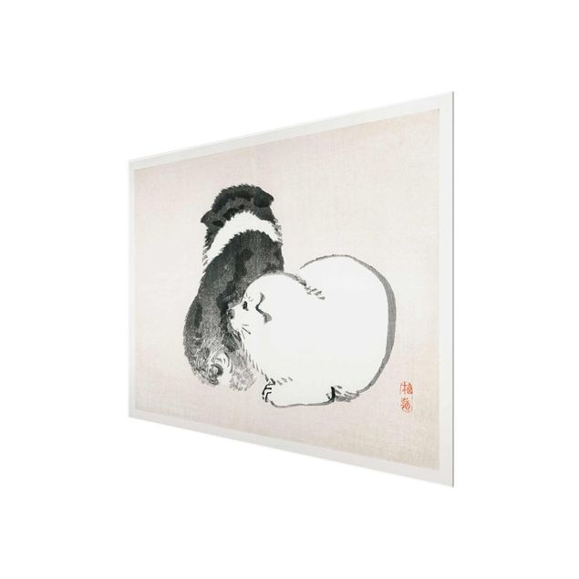 Glasschilderijen Asian Vintage Drawing Black And White Pooch