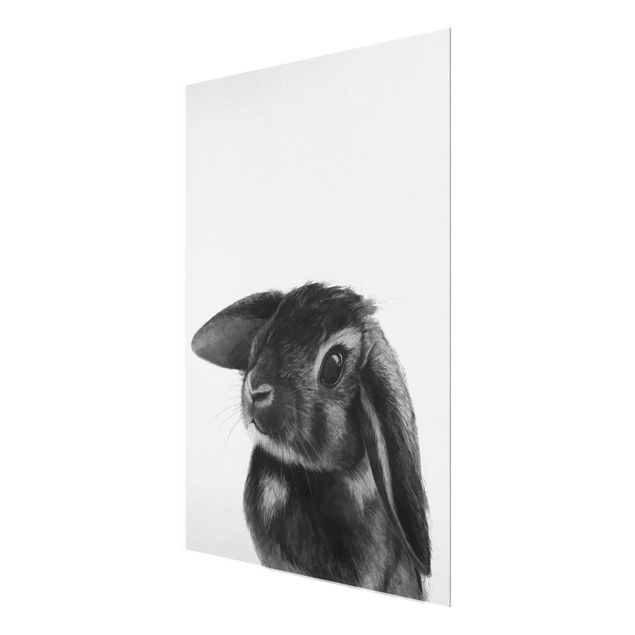 Glasschilderijen Illustration Rabbit Black And White Drawing