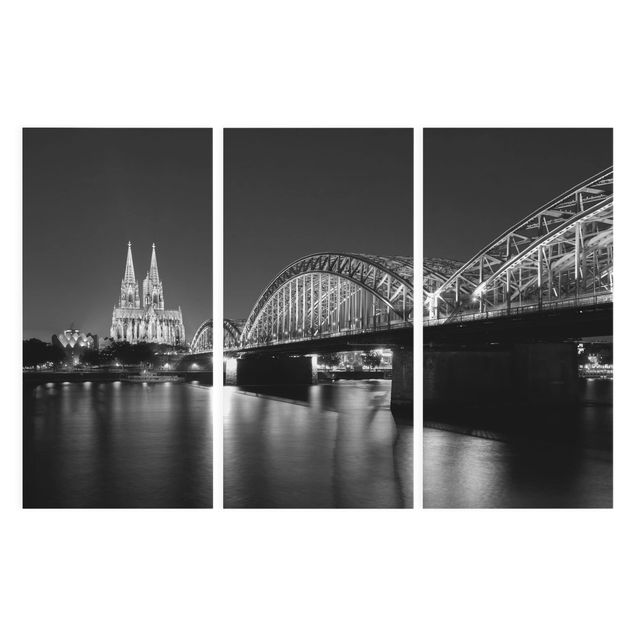 Canvas schilderijen - 3-delig Cologne At Night II