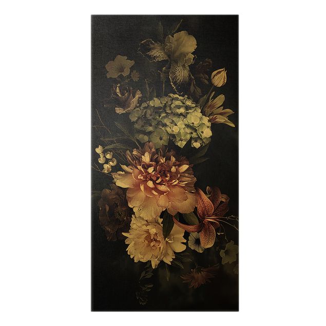 Canvas schilderijen Flowers With Fog On Black