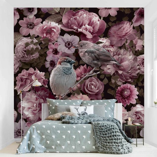 Fotobehang Floral Paradise Sparrow In Antique Pink
