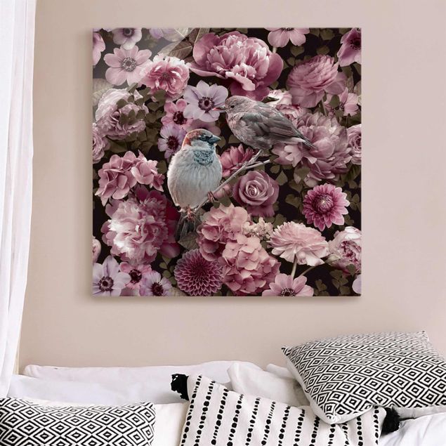 Glas Magnetboard Floral Paradise Sparrow In Antique Pink