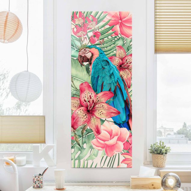 Glas Magnettafel Floral Paradise Tropical Parrot