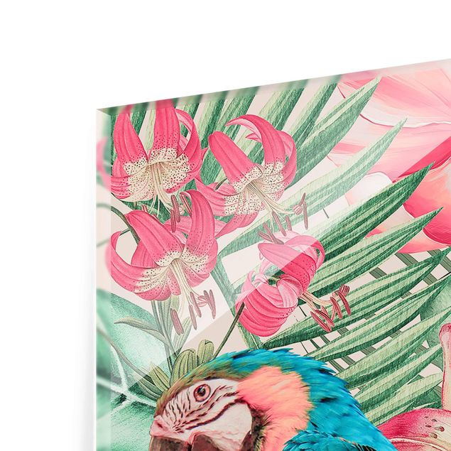 Glasschilderijen Floral Paradise Tropical Parrot