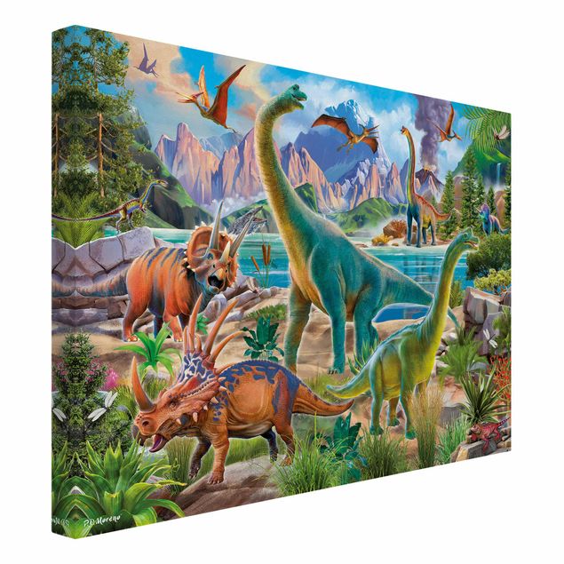 Canvas schilderijen Brachiosaurus And Tricaterops