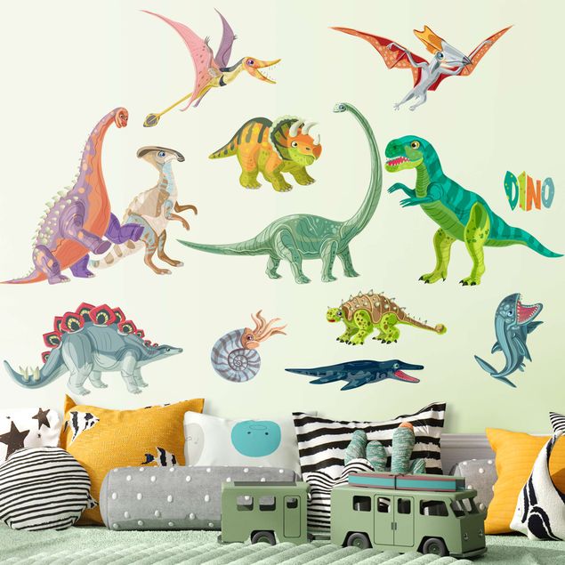 Muurstickers dieren Colorful dinosaur set