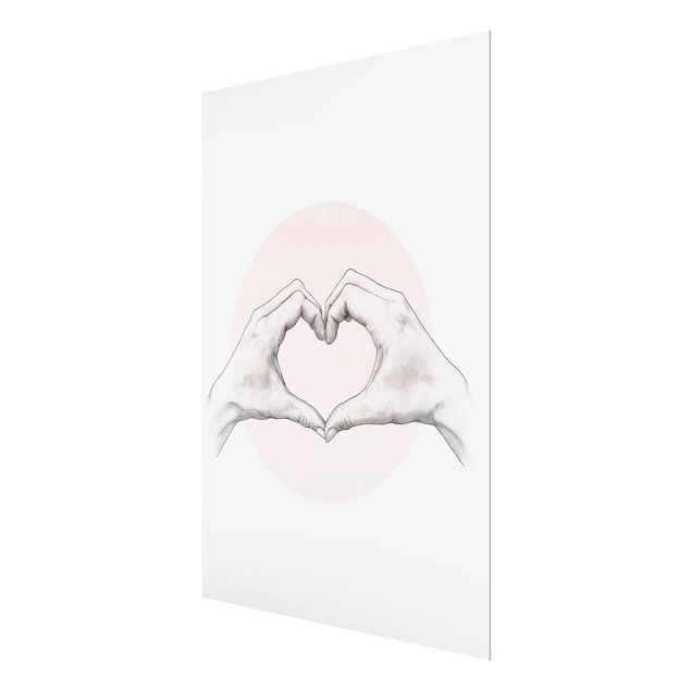 Glasschilderijen Illustration Heart Hands Circle Pink White