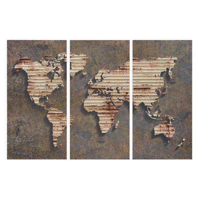 Canvas schilderijen - 3-delig Rust World Map