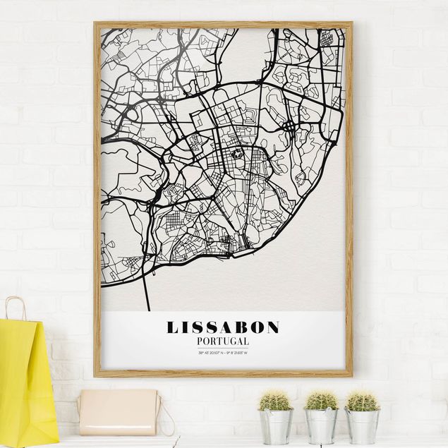 Ingelijste posters Lisbon City Map - Classic