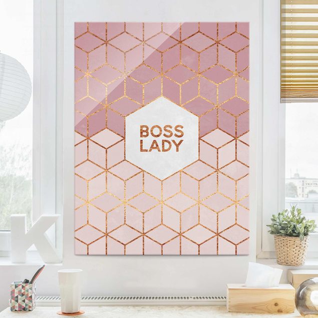 Glasschilderijen Boss Lady Hexagons Pink