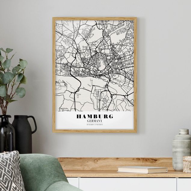 Ingelijste posters Hamburg City Map - Classic