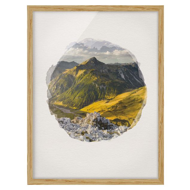 Ingelijste posters WaterColours - Mountains And Valley Of The Lechtal Alps In Tirol