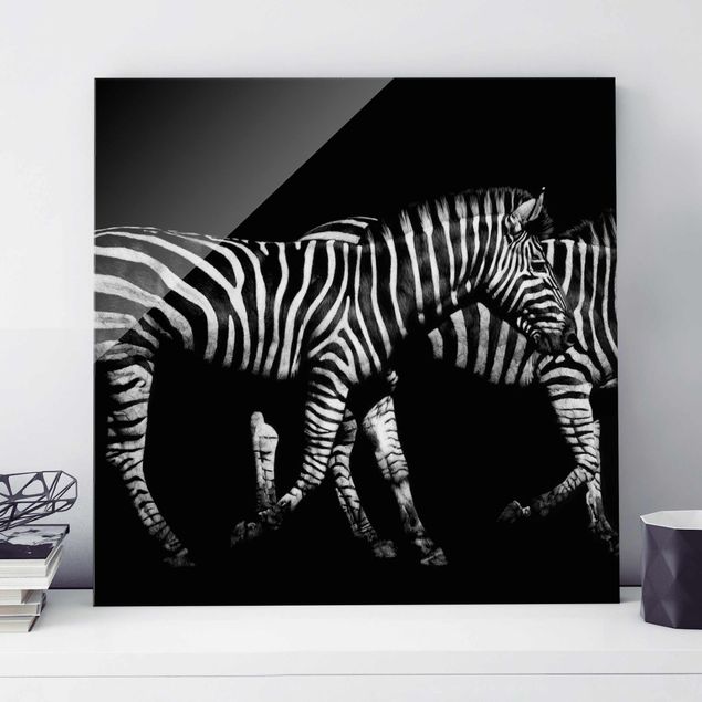 Glasschilderijen Zebra In The Dark