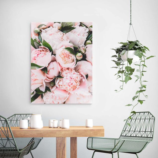 Magnettafel Glas Pink Peonies With Leaves