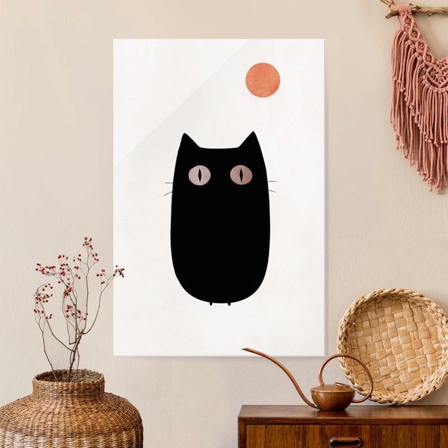 Glas Magnettafel Black Cat Illustration