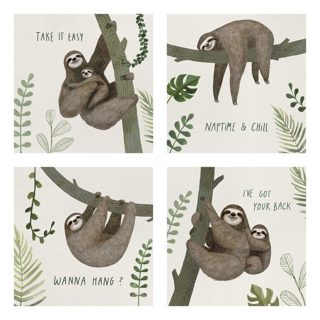 Canvas schilderijen - 4-delig Sloth Proverbs Set II