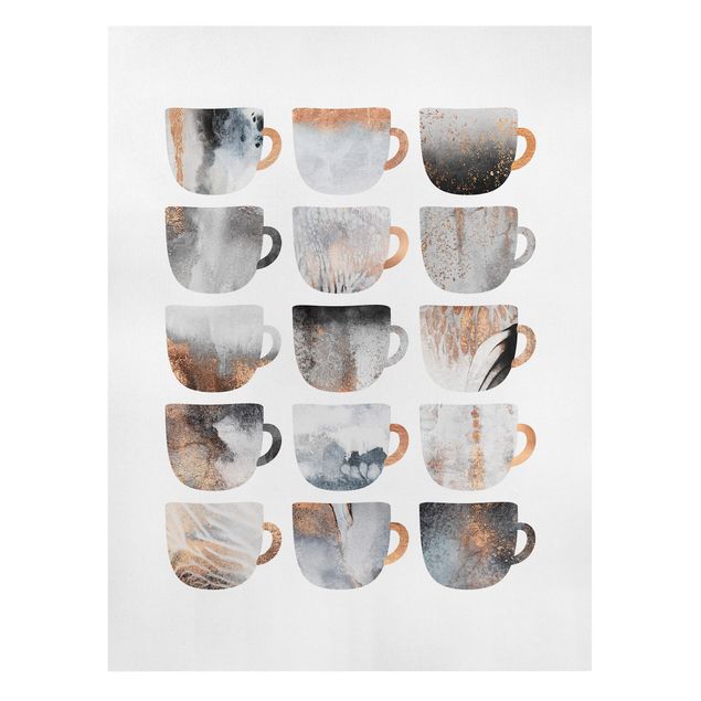 Canvas schilderijen Grey Coffee Mugs With Gold