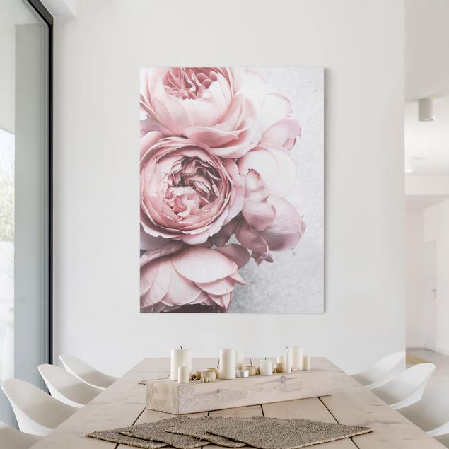 Canvas schilderijen Light Pink Peony Flowers Shabby Pastel