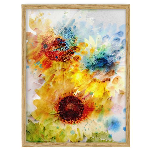 Ingelijste posters Watercolour Flowers Sunflowers