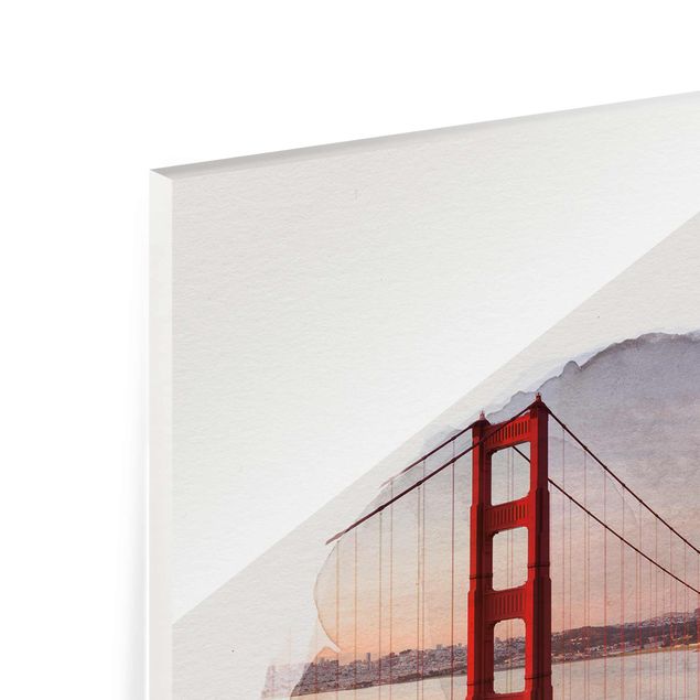 Glasschilderijen WaterColours - Golden Gate Bridge In San Francisco
