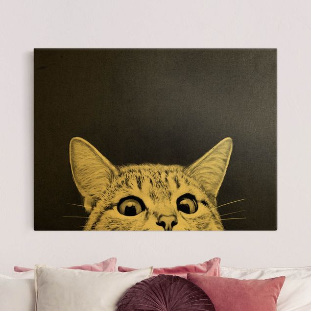 Canvas schilderijen - Goud Illustration Cat Black And White Drawing