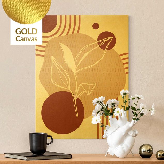 Canvas schilderijen - Goud Geometrical Shapes - Leaves Orange Gold