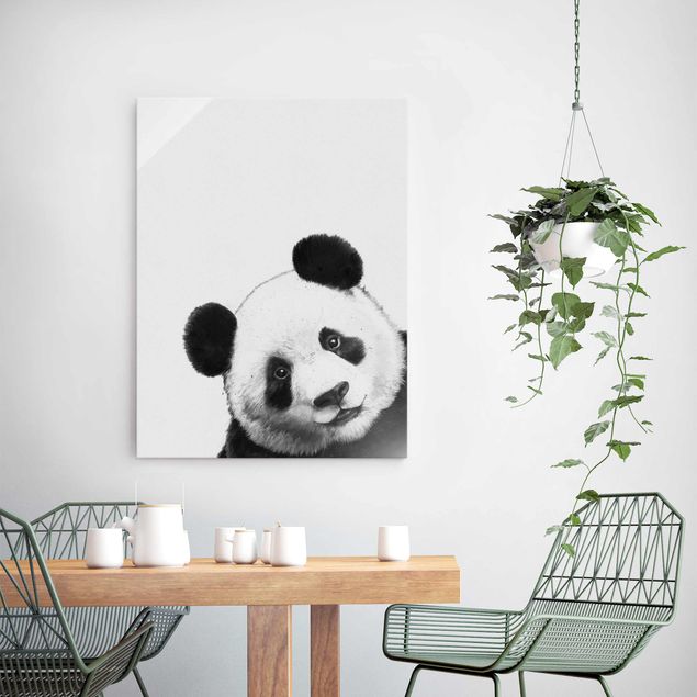 Magnettafel Glas Illustration Panda Black And White Drawing