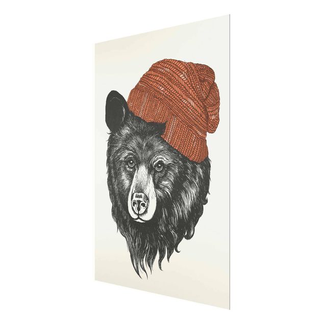 Glasschilderijen Illustration Bear With Red Cap Drawing