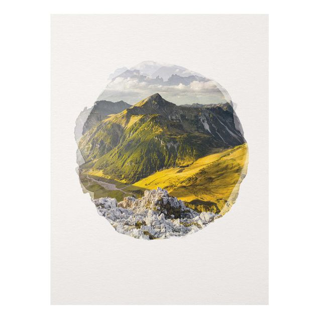 Glasschilderijen WaterColours - Mountains And Valley Of The Lechtal Alps In Tirol