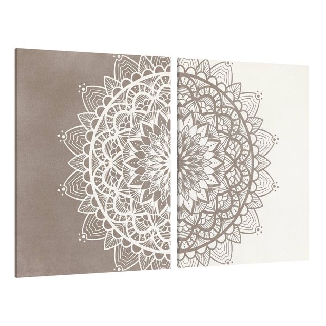 Canvas schilderijen Mandala Illustration Shabby Set Beige White
