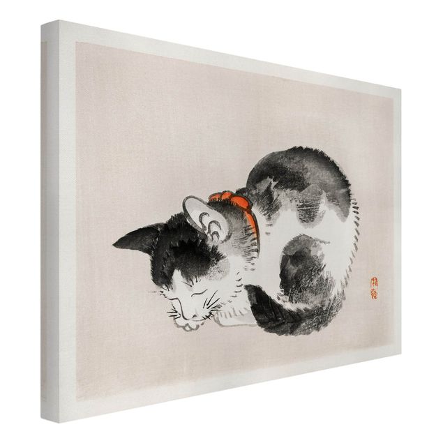Canvas schilderijen Asian Vintage Drawing Sleeping Cat