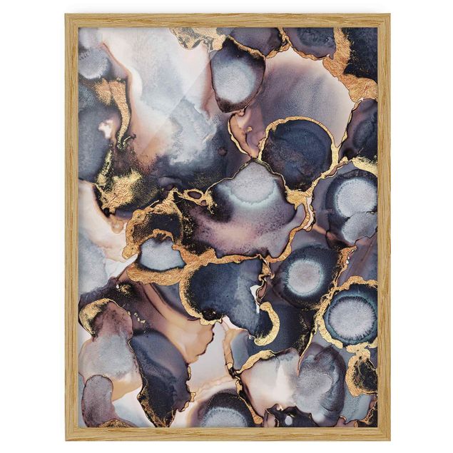 Ingelijste posters Marble Watercolour With Gold