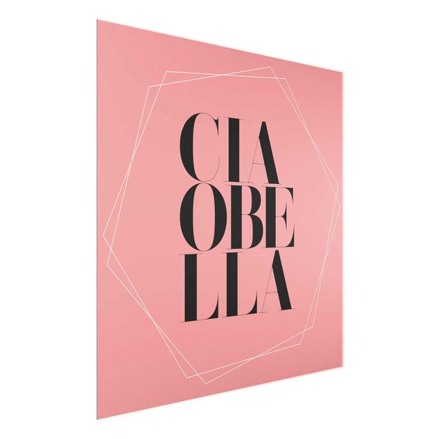 Glasschilderijen Ciao Bella In Hexagons Light Pink Backdrop