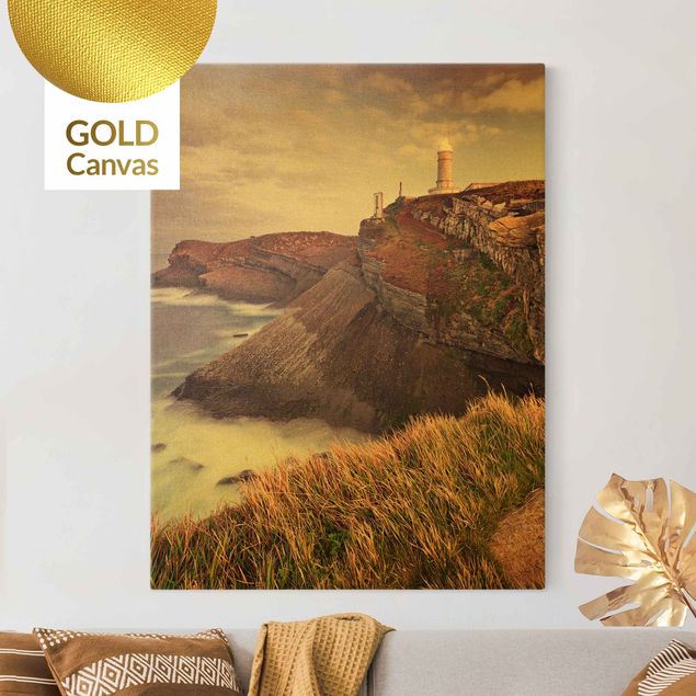 Canvas schilderijen - Goud Cliff And Lighthouse