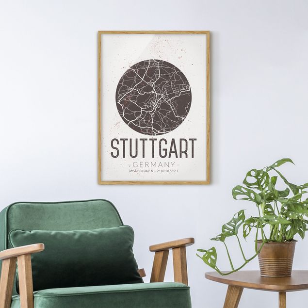 Ingelijste posters Stuttgart City Map - Retro