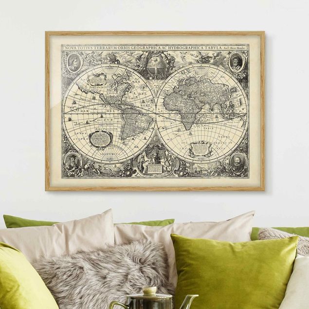 Ingelijste posters Vintage World Map Antique Illustration