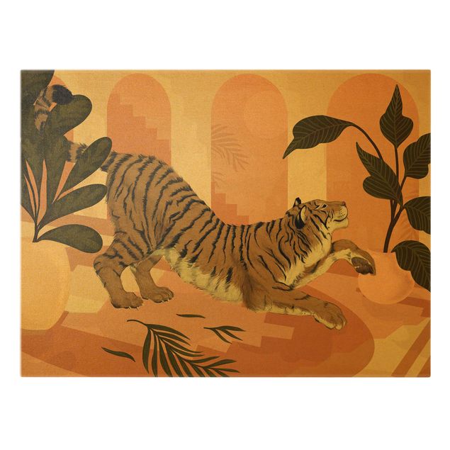 Canvas schilderijen - Goud Illustration Tiger In Pastel Pink Painting