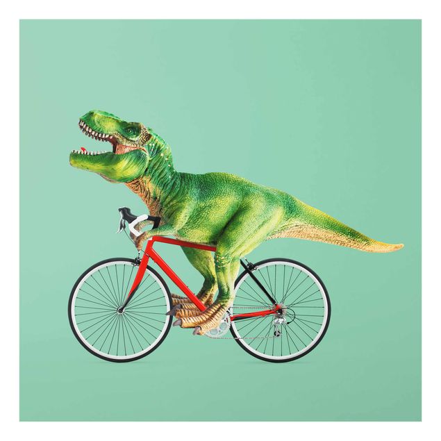 Glasschilderijen Dinosaur With Bicycle