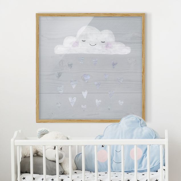 Ingelijste posters Cloud With Silver Hearts