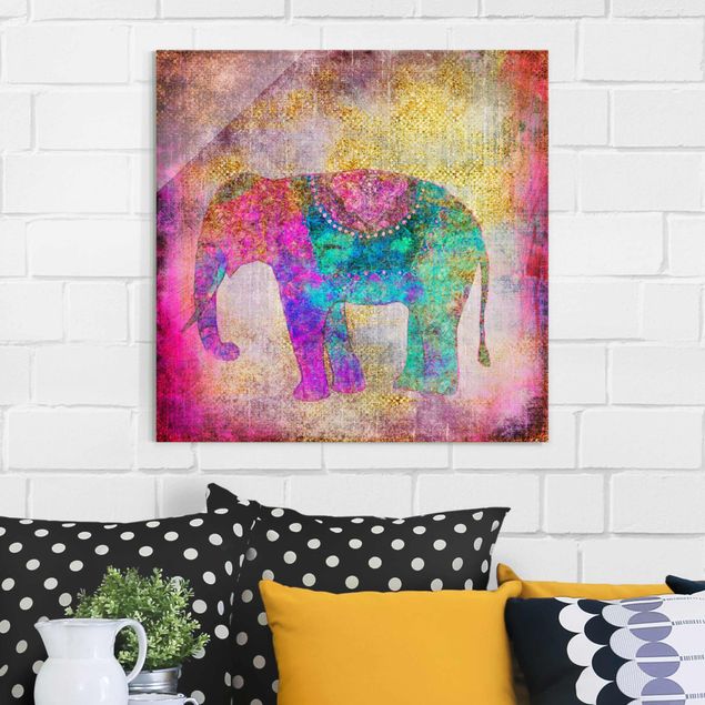 Glas Magnetboard Colourful Collage - Indian Elephant