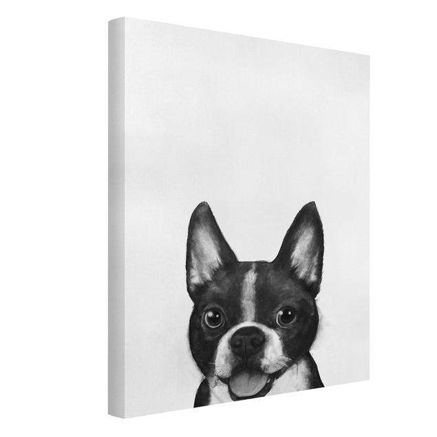 Canvas schilderijen Illustration Dog Boston Black And White Painting