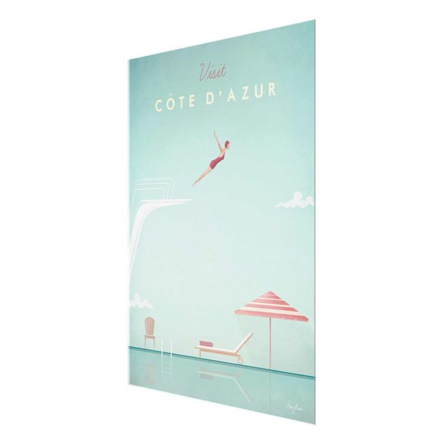 Glasschilderijen Travel Poster - Côte D'Azur