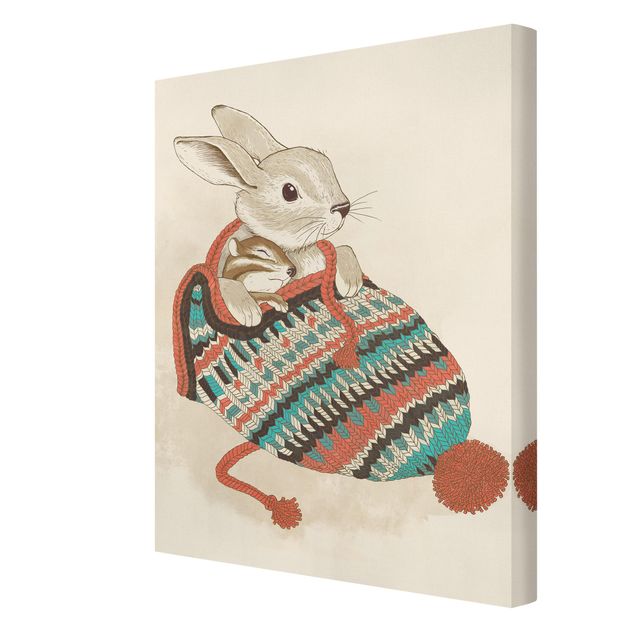 Canvas schilderijen Illustration Cuddly Santander Rabbit In Hat