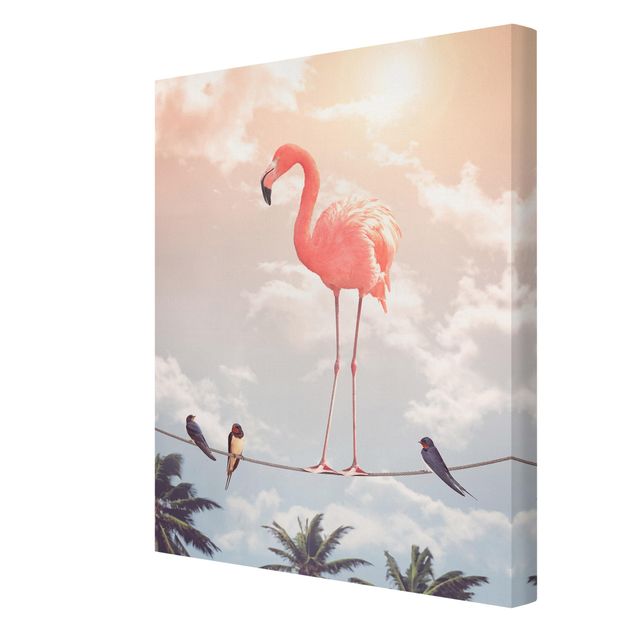 Canvas schilderijen Sky With Flamingo