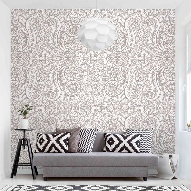 Patroonbehang Detailed Art Nouveau Pattern In Gray Beige