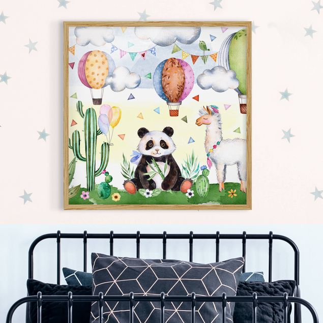 Ingelijste posters Panda And Lama Watercolour