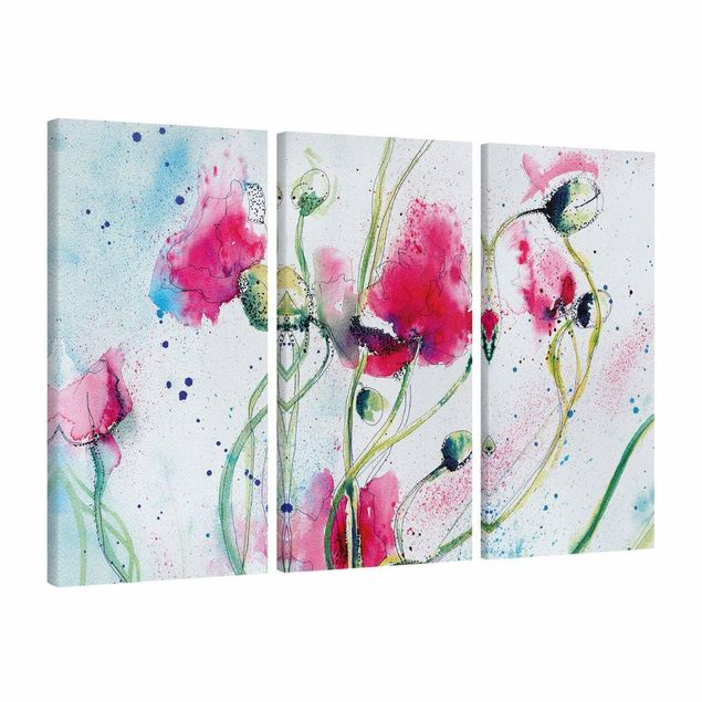 Canvas schilderijen - 3-delig Painted Poppies
