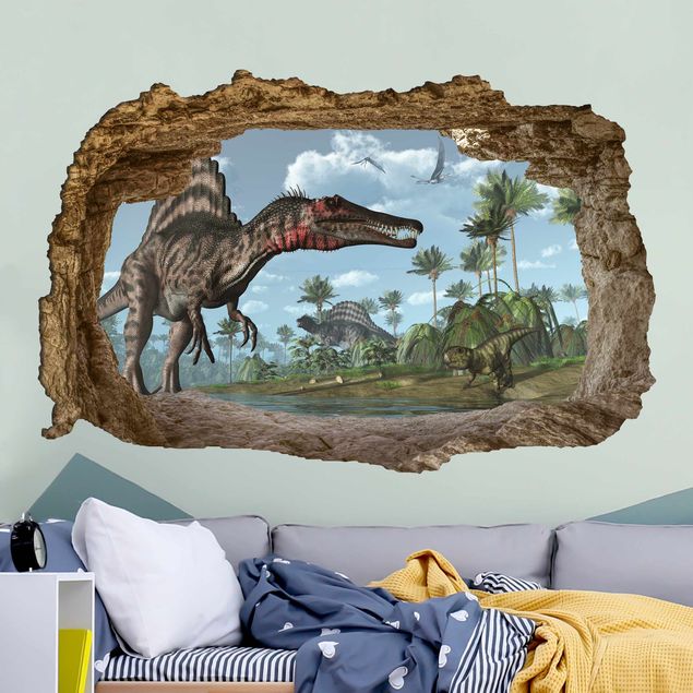 Muurstickers 3d Dinosaur landscape